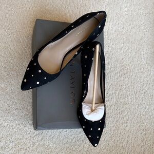Ann Taylor Black and Gold Eryn Polka Dot Heels